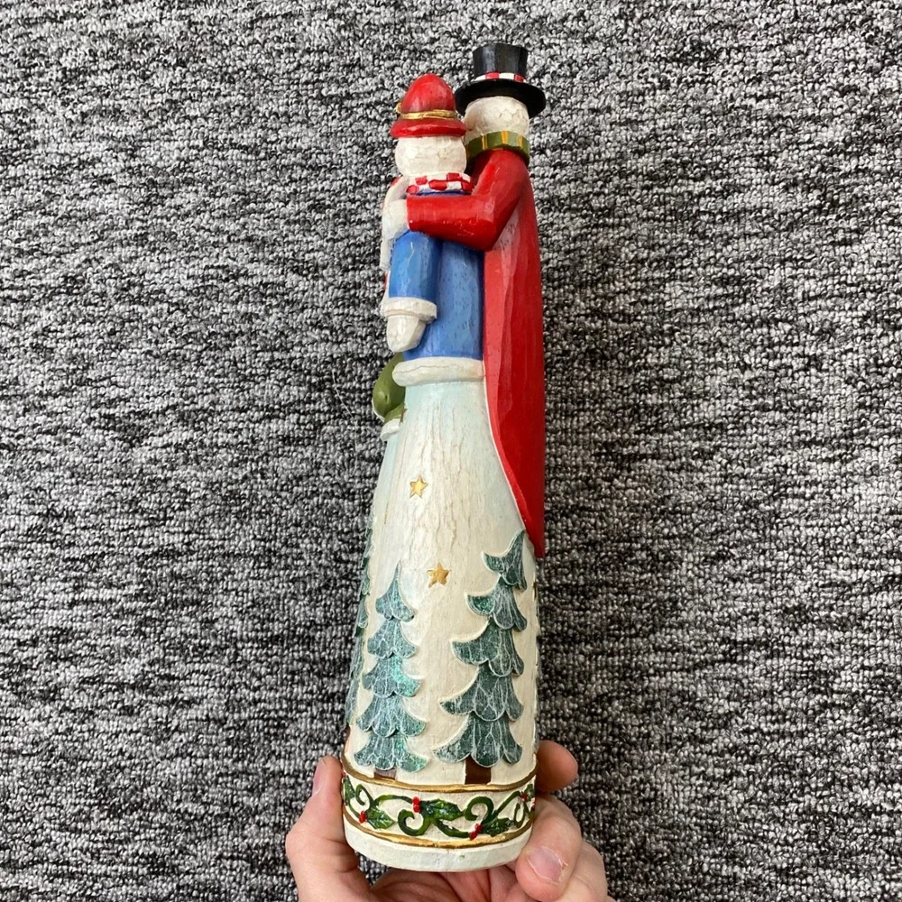 Snowman Family Christmas Figurine 12 Inch Folk Art Stone Resin Holiday Decor